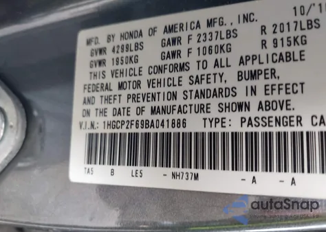 2011 Honda Accord 2.4 Se z USA, uszkodzony, nr VIN 1HGCP2F69BA041886
